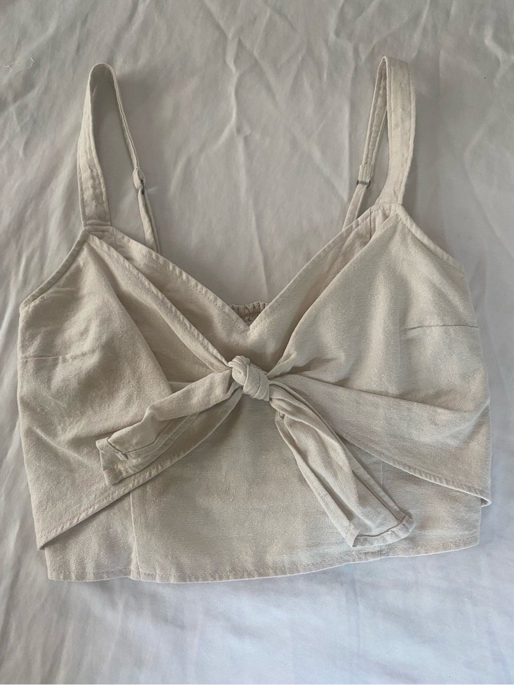 Abercrombie & Fitch Beige Crop Top Linen Cotton Blend Knot-Front Boho Festival